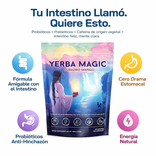 Yerba Magic - Yerba Mate Tea - Super bebida instantánea en polvo con nootrópicos, prebióticos y probióticos, energía limpia, claridad mental y bienestar intestinal, bajo en azúcar, cafeína natural