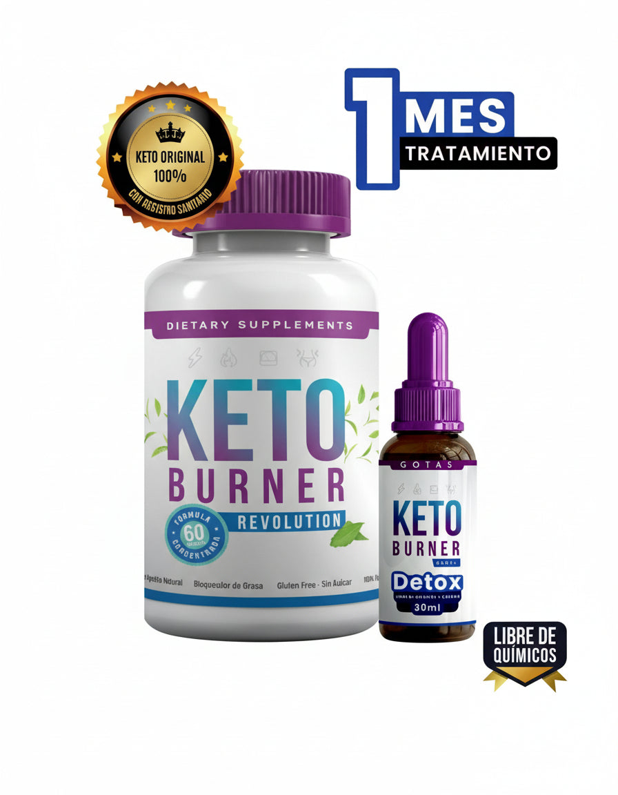 Keto Burner Pack x 1 ( Todo Incluido ) + Gotas Quemagrasa KB + Asesoria 8 veces x Semana + Recetario Fit + Mi Guia nutrional Personal