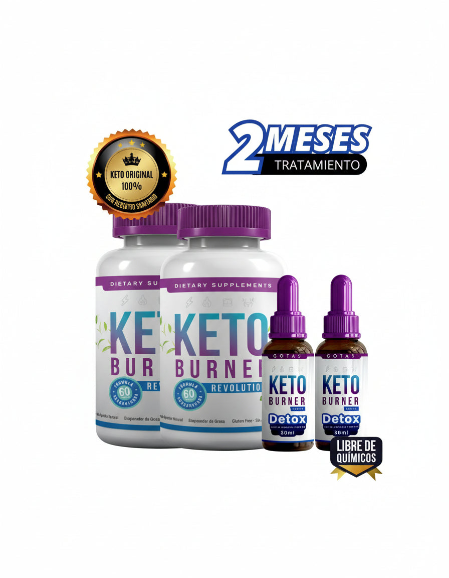 Keto Burner Pack x 2 ( Todo Incluido ) + Gotas Quemagrasa KB + Asesoria 8 veces x Semana + Recetario Fit + Mi Guia nutrional Personal